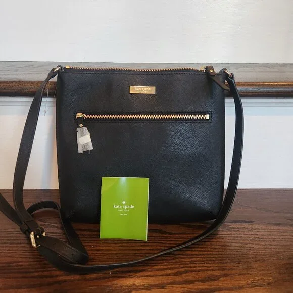 KATE SPADE Black Crossbody Gold hardware 100% leather $249 Retail NEW - Picture 1 of 7
